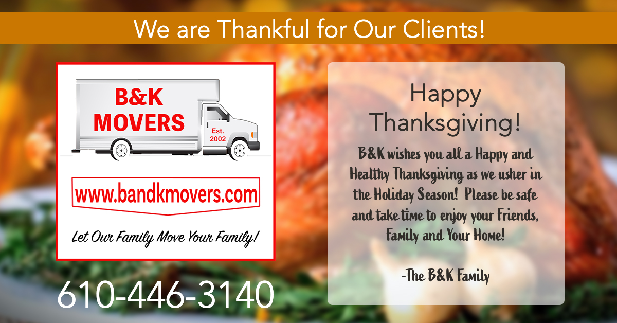 Happy Thanksgiving, Delco Moving Company, Movers Delaware County, Havertown Moving Company